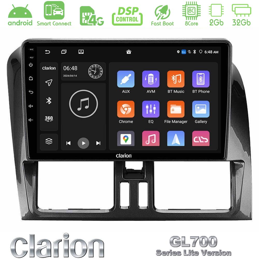 Clarion GL700 Lite Series 8Core Android ClarionOS 2+32GB Volvo XC60 2009-2012 Navigation Multimedia Tablet 9" Με Carplay & Android Auto
