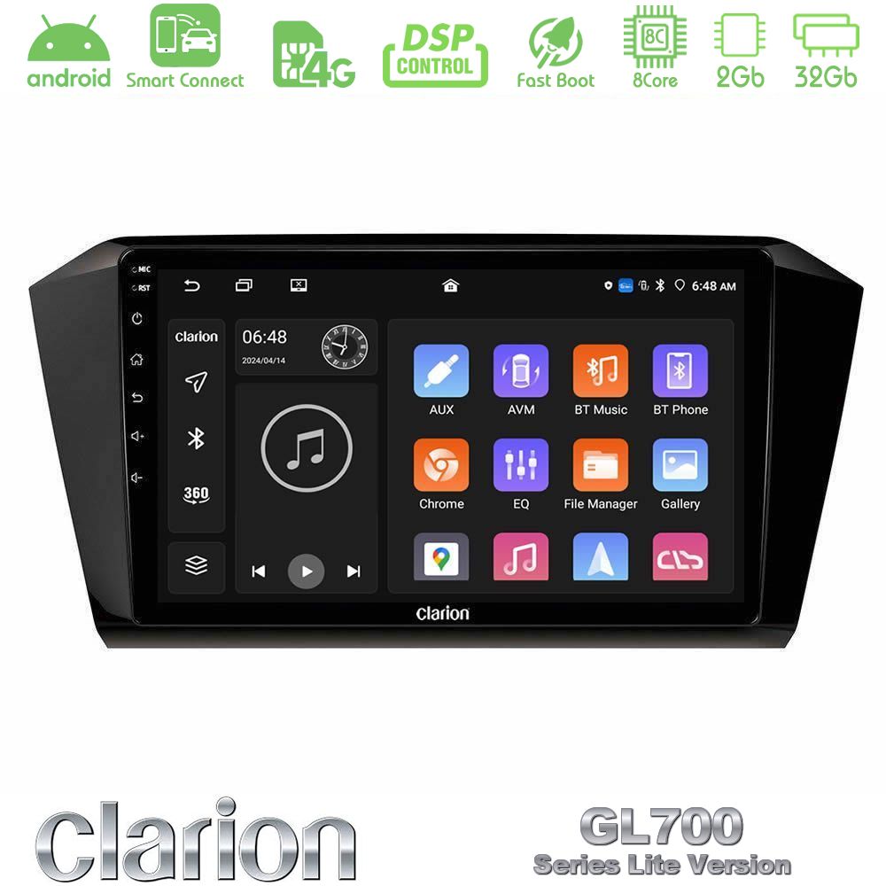 Clarion GL700 Lite Series 8Core Android ClarionOS 2+32GB VW Passat Navigation Multimedia Tablet 10" Με Carplay & Android Auto