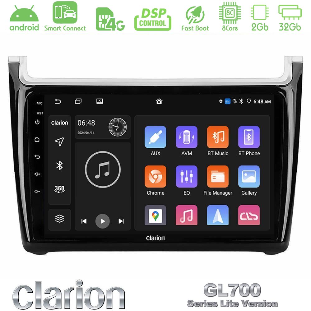 Clarion GL700 Lite Series 8Core Android ClarionOS 2+32GB Vw Polo 2014-2017 Navigation Multimedia Tablet 9" Με Carplay & Android Auto