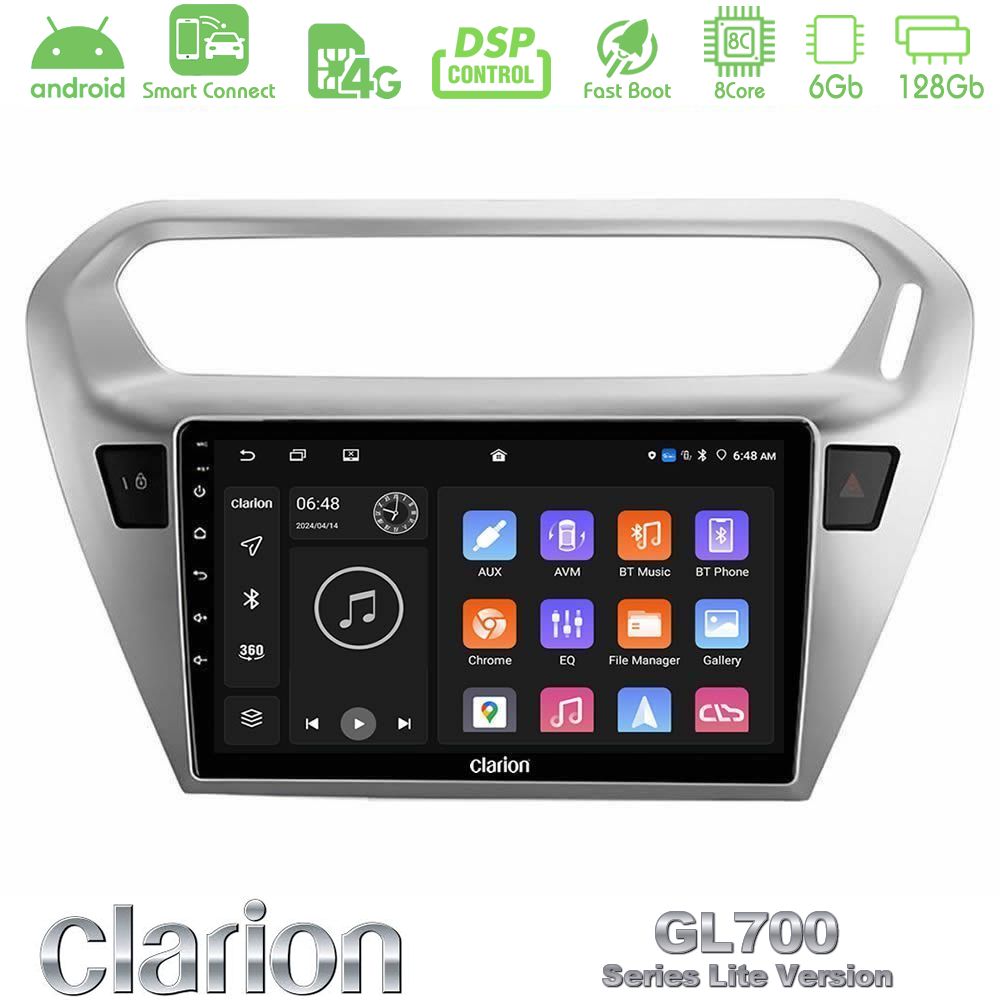 Clarion GL700 Lite Series 8Core Android ClarionOS 6+128GB Citroen C-Elysee / Peugeot 301 Navigation Multimedia Tablet 9" Με Carplay & Android Auto