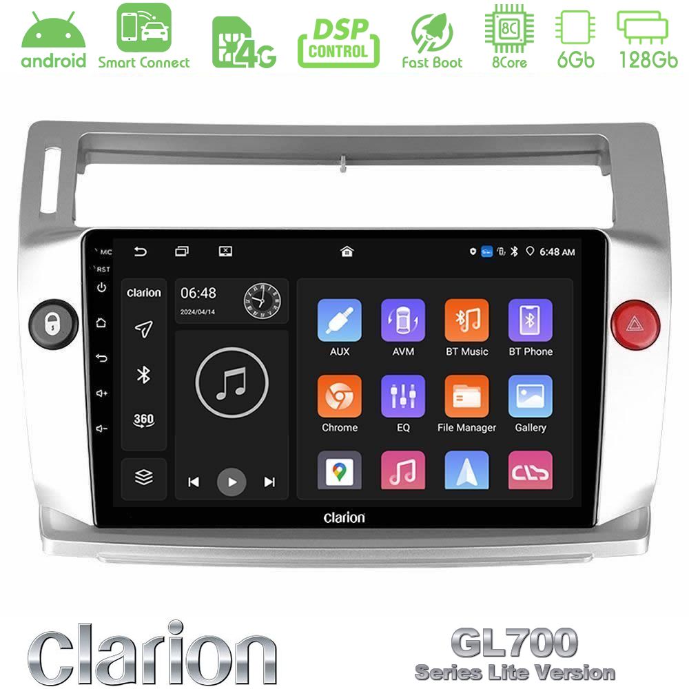 Clarion GL700 Lite Series 8Core Android ClarionOS 6+128GB Citroen C4 2004-2010 Navigation Multimedia Tablet 9" Με Carplay & Android Auto