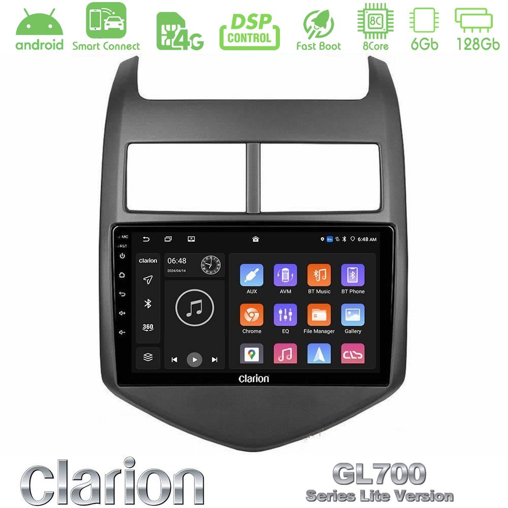 Clarion GL700 Lite Series 8Core Android ClarionOS 6+128GB Chevrolet Aveo 2011-2017 Navigation Multimedia Tablet 9" Με Carplay & Android Auto