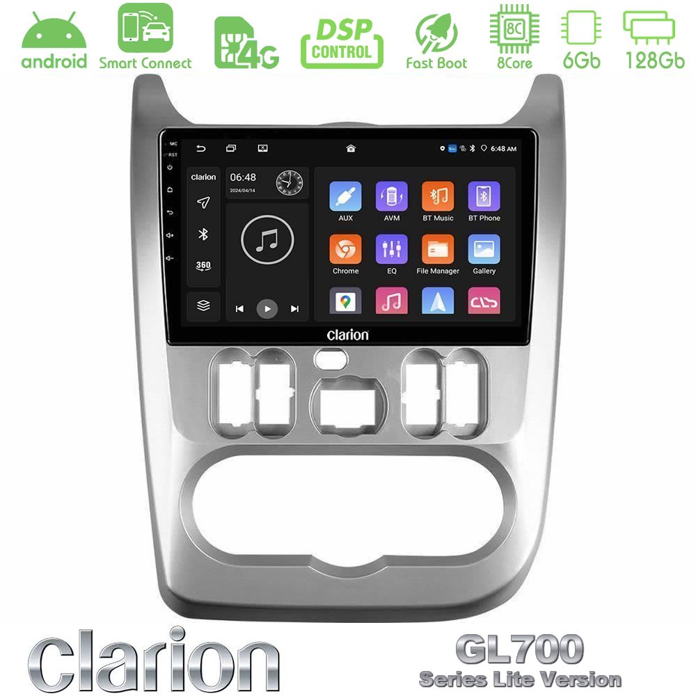 Clarion GL700 Lite Series 8Core Android ClarionOS 6+128GB Dacia Duster/Sandero/Logan Navigation Multimedia Tablet 9" Με Carplay & Android Auto