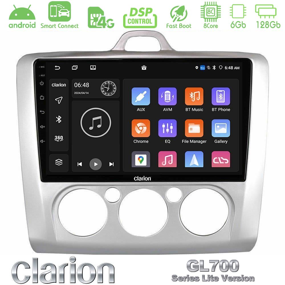 Clarion GL700 Lite Series 8Core Android ClarionOS 6+128GB Ford Focus Manual AC Navigation Multimedia Tablet 9" Με Carplay & Android Auto