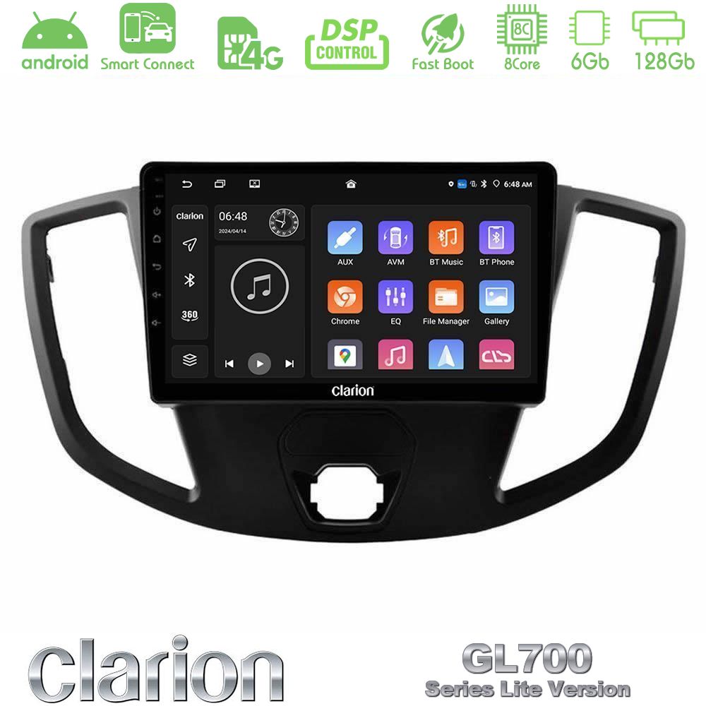 Clarion GL700 Lite Series 8Core Android ClarionOS 6+128GB Ford Transit 2014-> Navigation Multimedia Tablet 9" Με Carplay & Android Auto