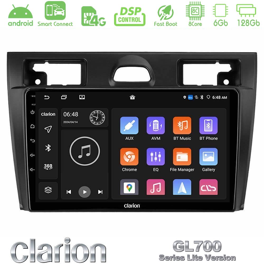 Clarion GL700 Lite Series 8Core Android ClarionOS 6+128GB Ford Fiesta/Fusion Navigation Multimedia Tablet 9" Με Carplay & Android Auto