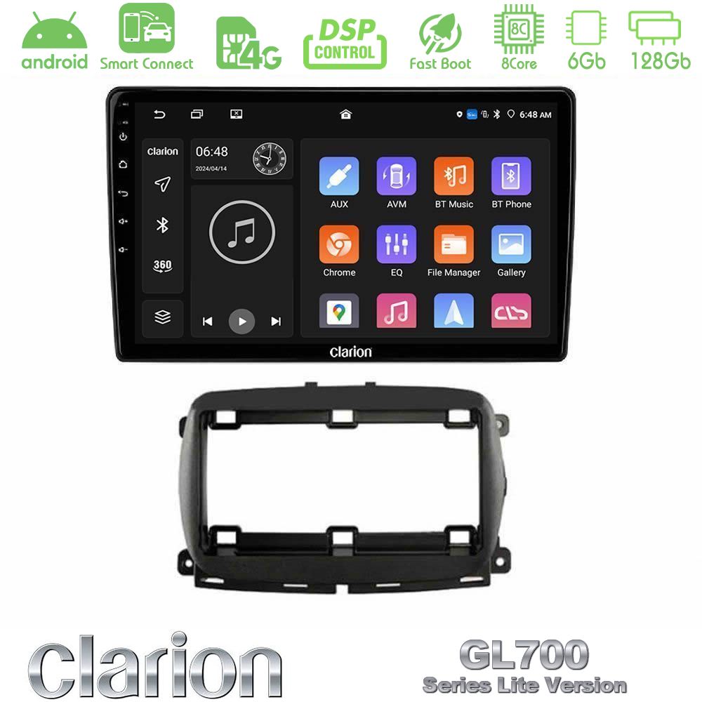 Clarion GL700 Lite Series 8Core Android ClarionOS 6+128GB  Fiat 500 2016> Navigation Multimedia Tablet 9" Με Carplay & Android Auto