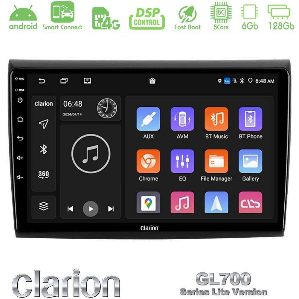 Clarion GL700 Lite Series 8Core Android ClarionOS 6+128GB Fiat Bravo Navigation Multimedia Tablet 9" Με Carplay & Android Auto