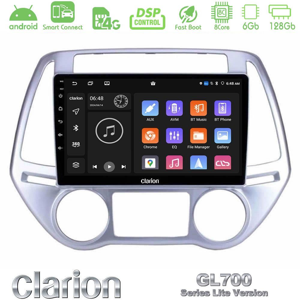 Clarion GL700 Lite Series 8Core Android ClarionOS 6+128GB Hyundai i20 2012-2014 Navigation Multimedia Tablet 9" Με Carplay & Android Auto