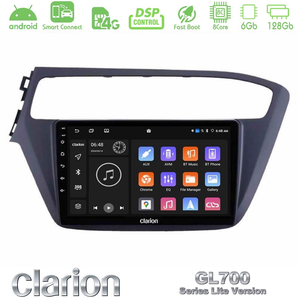 Clarion GL700 Lite Series 8Core Android ClarionOS 6+128GB Hyundai i20 2018-2020 Navigation Multimedia Tablet 9" Με Carplay & Android Auto