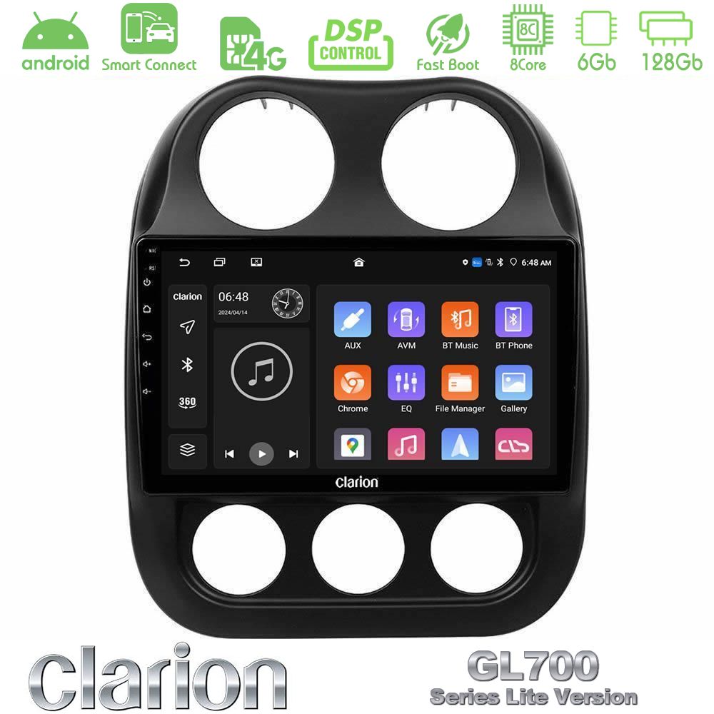 Clarion GL700 Lite Series 8Core Android ClarionOS 6+128GB Jeep Compass 2012-2016 Navigation Multimedia Tablet 10" Με Carplay & Android Auto