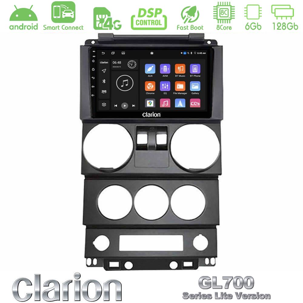 Clarion GL700 Lite Series 8Core Android ClarionOS 6+128GB Jeep Wrangler 2Door 2008-2010 Navigation Multimedia Tablet 9" Με Carplay & Android Auto
