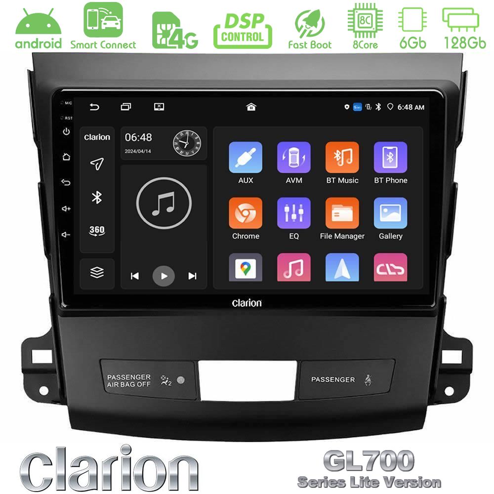 Clarion GL700 Lite Series 8Core Android ClarionOS 6+128GB Mitsubishi Outlander/Citroen C-Crosser/Peugeot 4007 Navigation Multimedia Tablet 9" Με Carplay & Android Auto