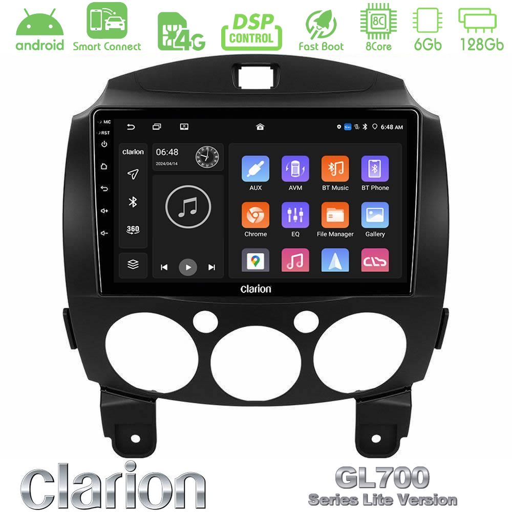 Clarion GL700 Lite Series 8Core Android ClarionOS 6+128GB Mazda 2 2008-2014 Navigation Multimedia Tablet 9" Με Carplay & Android Auto