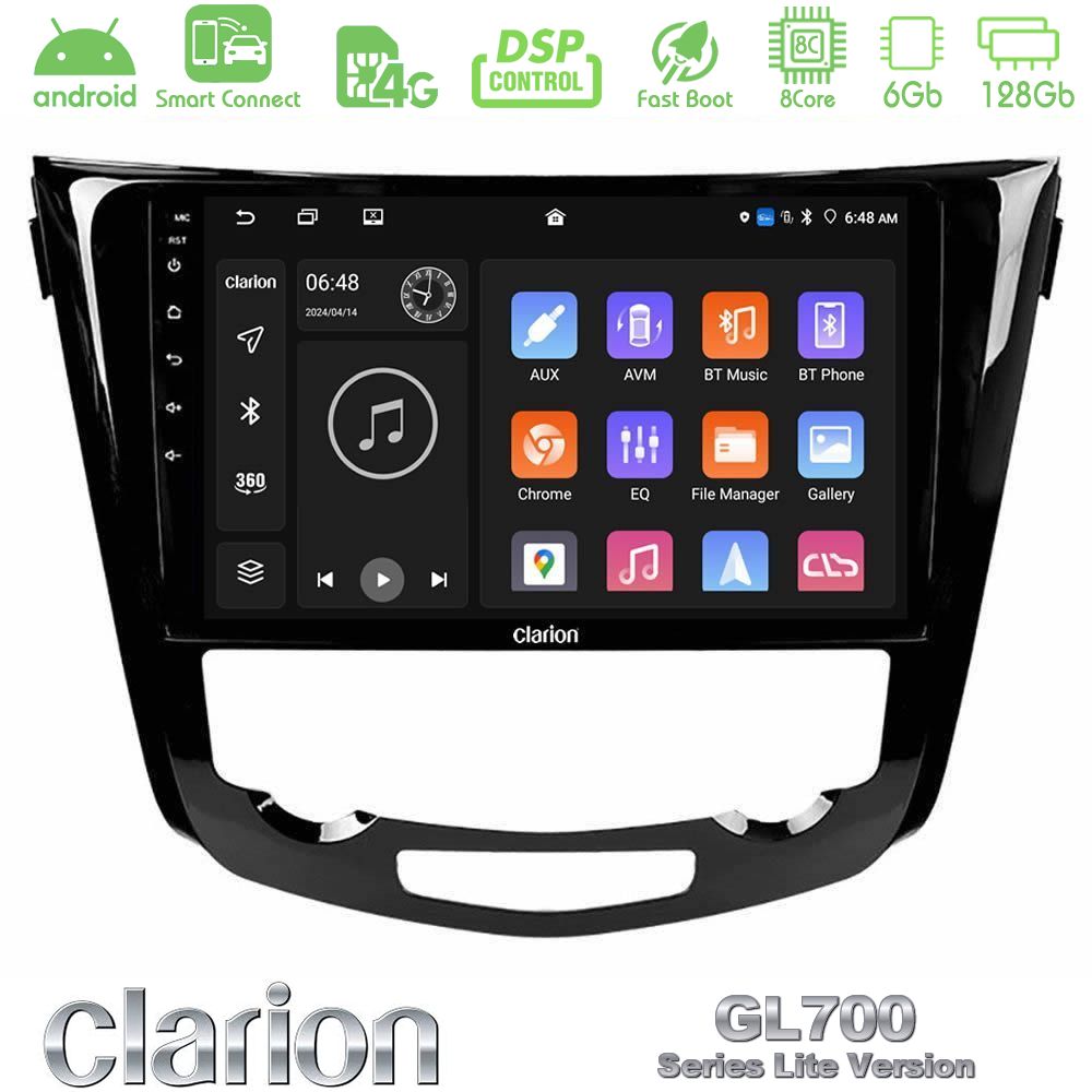 Clarion GL700 Lite Series 8Core Android ClarionOS 6+128GB Nissan Qashqai J11 (AUTO A/C) Navigation Multimedia Tablet 10" Με Carplay & Android Auto