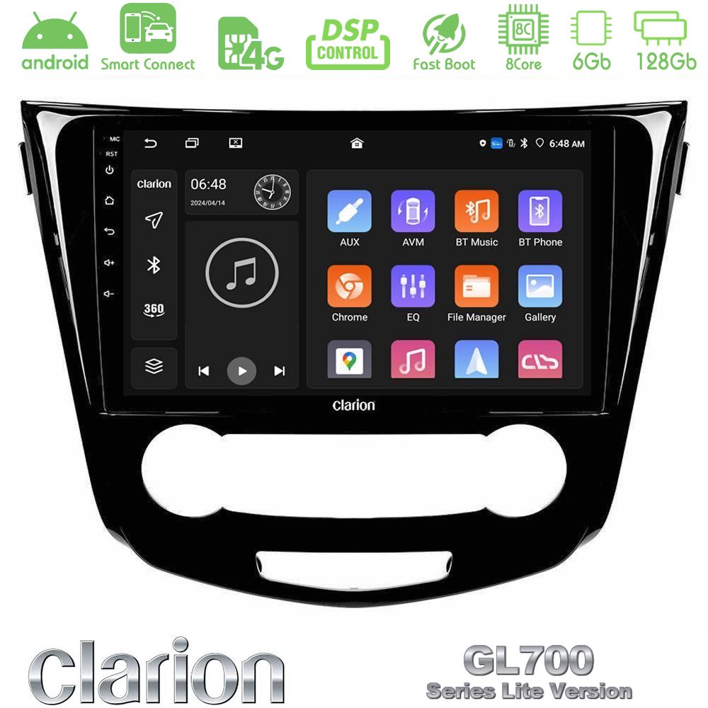 Clarion GL700 Lite Series 8Core Android ClarionOS 6+128GB Nissan Qashqai J11 (Manual A/C) Navigation Multimedia Tablet 10" Με Carplay & Android Auto