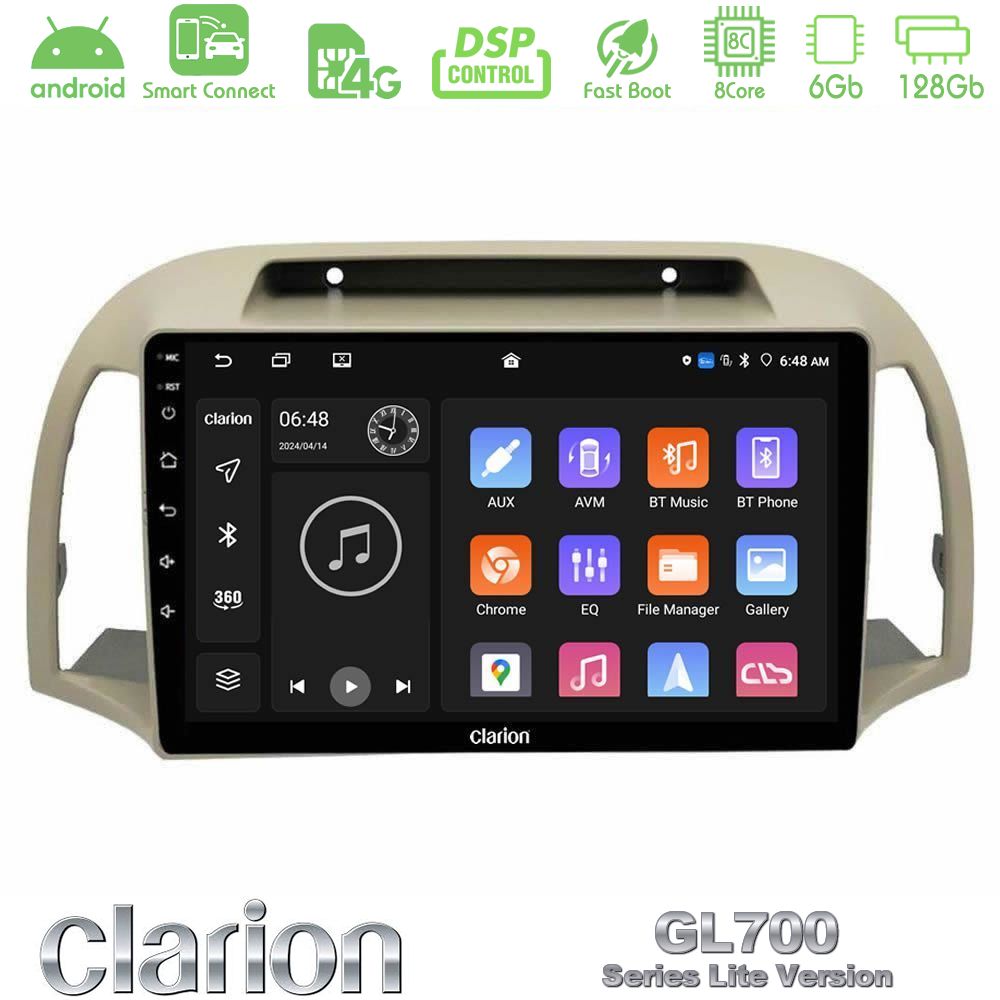 Clarion GL700 Lite Series 8Core Android ClarionOS 6+128GB Nissan Micra K12 2002-2010 Navigation Multimedia Tablet 9" Με Carplay & Android Auto