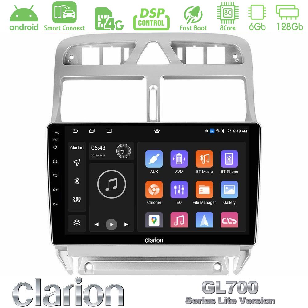 Clarion GL700 Lite Series 8Core Android ClarionOS 6+128GB Peugeot 307 2002-2008 Navigation Multimedia Tablet 9" Με Carplay & Android Auto