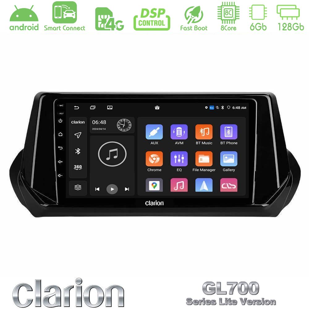 Clarion GL700 Lite Series 8Core Android ClarionOS 6+128GB Peugeot 208/2008 2019-2023 Navigation Multimedia Tablet 9" Με Carplay & Android Auto