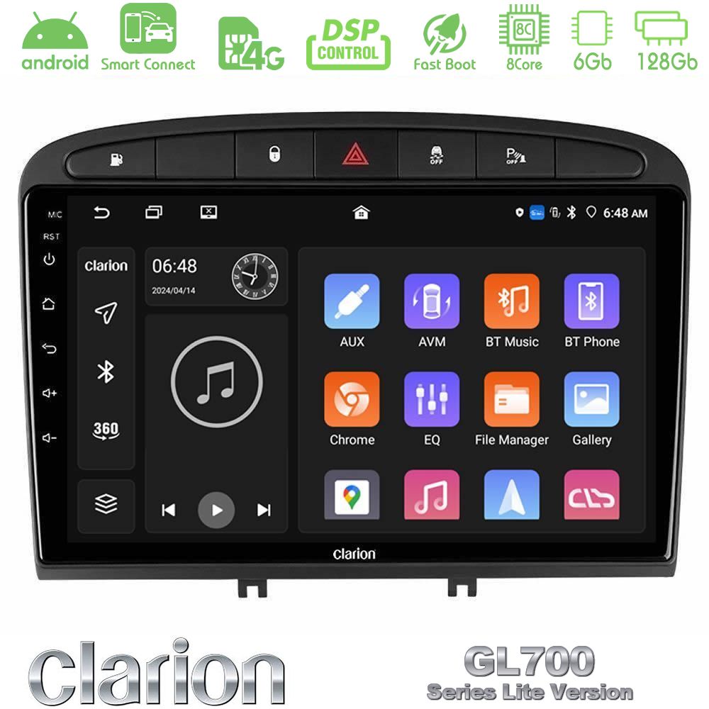 Clarion GL700 Lite Series 8Core Android ClarionOS 6+128GB Peugeot 308/RCZ Navigation Multimedia Tablet 9" Με Carplay & Android Auto