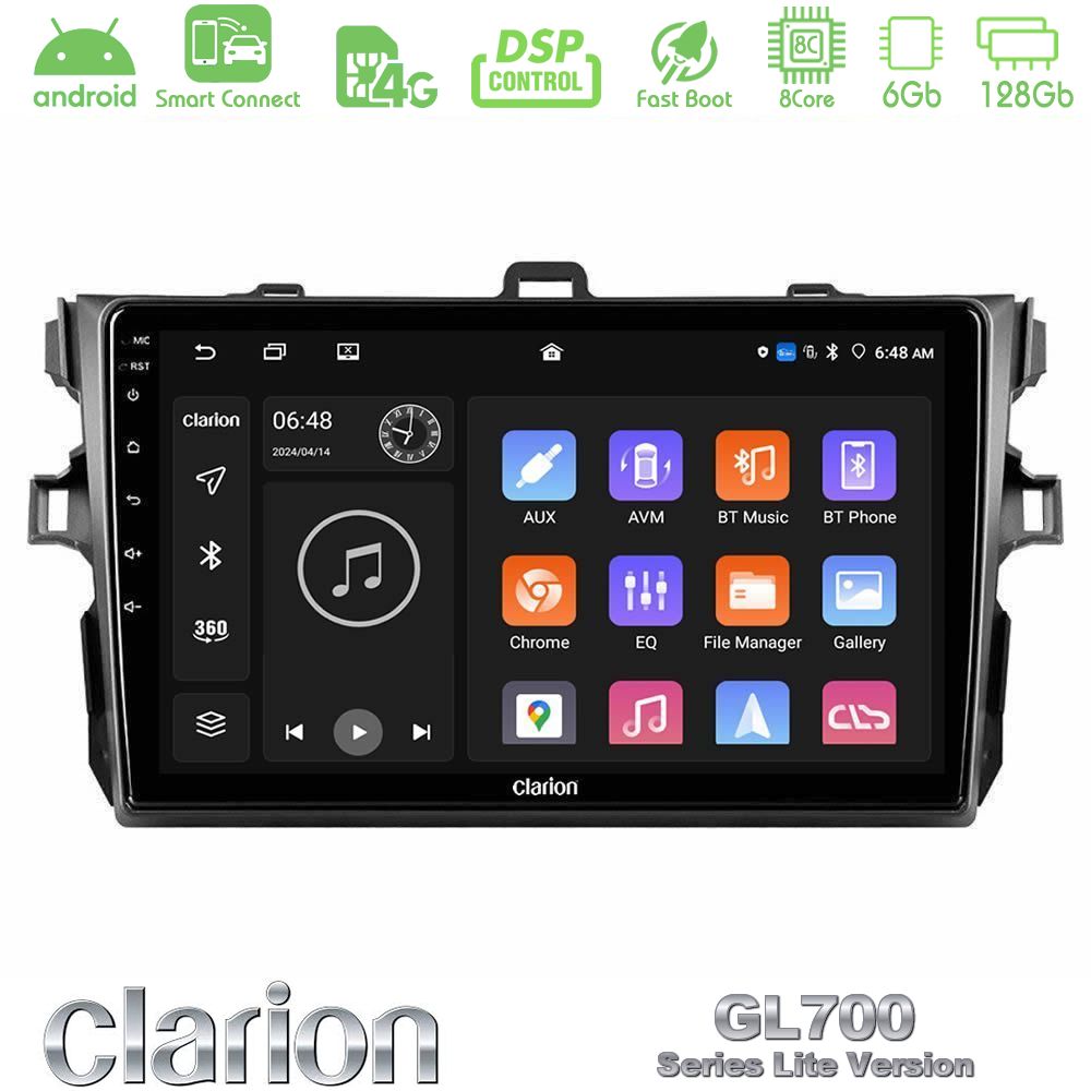 Clarion GL700 Lite Series 8Core Android ClarionOS 6+128GB Toyota Corolla 2007-2012 Navigation Multimedia Tablet 9" Με Carplay & Android Auto