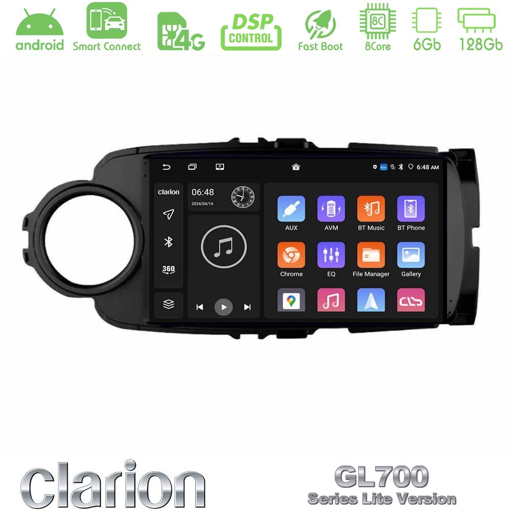 Clarion GL700 Lite Series 8Core Android ClarionOS 6+128GB Toyota Yaris Navigation Multimedia Tablet 9" (Μαύρο Χρώμα) Με Carplay & Android Auto
