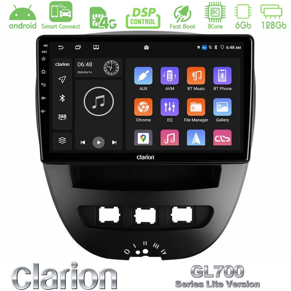 Clarion GL700 Lite Series 8Core Android ClarionOS 6+128GB Toyota Aygo/Citroen C1/Peugeot 107 Navigation Multimedia Tablet 10" Με Carplay & Android Auto