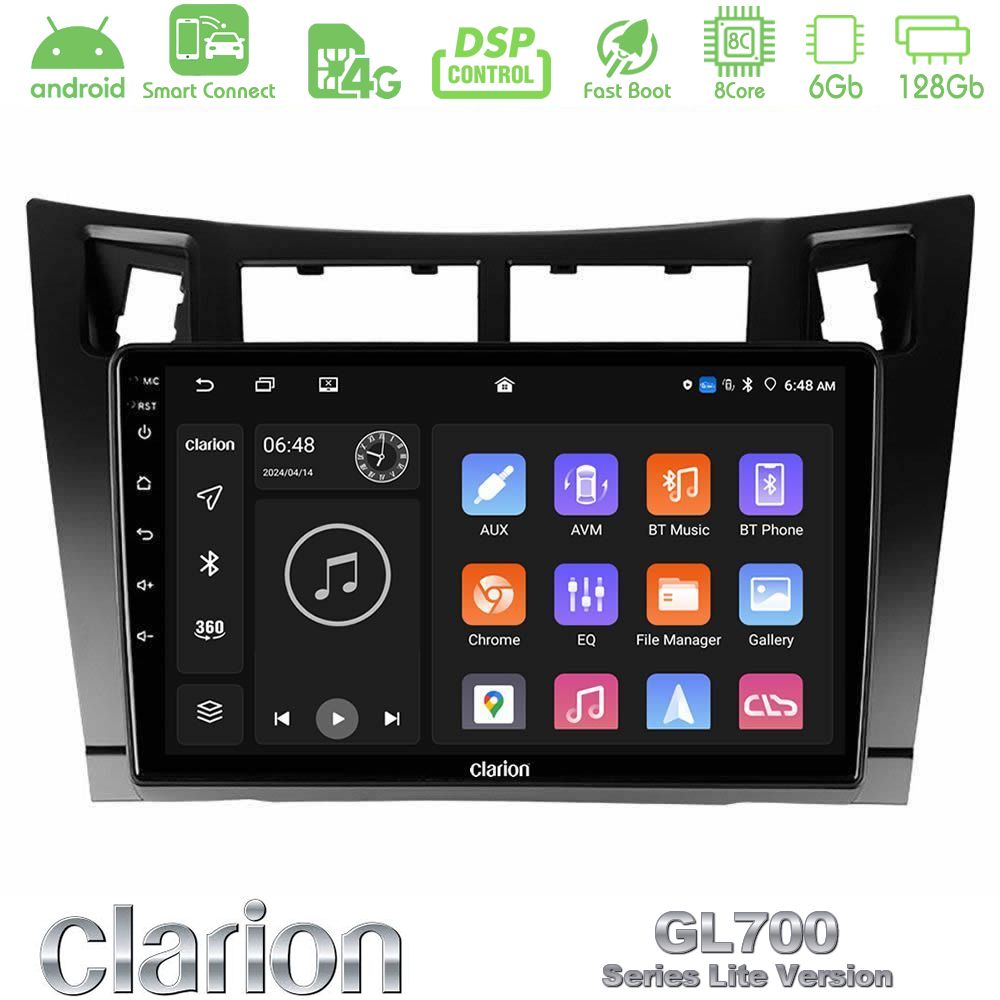 Clarion GL700 Lite Series 8Core Android ClarionOS 6+128GB Toyota Yaris Navigation Multimedia Tablet 9" (Μαύρο Χρώμα) Με Carplay & Android Auto