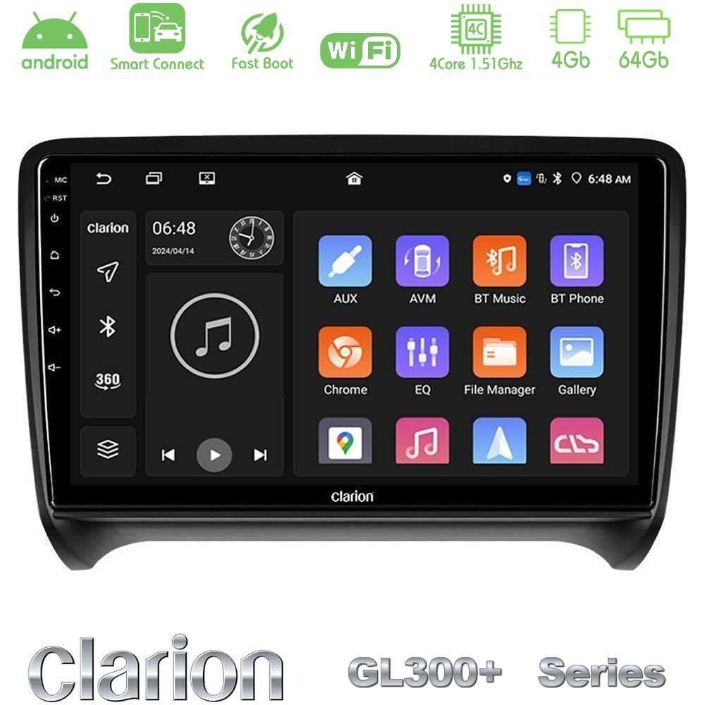 Clarion GL300+ Series 4Core Android ClarionOS 4+64GB  Audi TT B7 Navigation Multimedia Tablet 9"