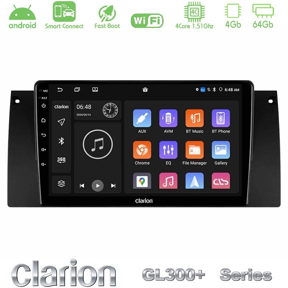 Clarion GL300+ Series 4Core Android ClarionOS 4+64GB  BMW 5 Series  (E39) / X5 (E53) Navigation Multimedia Tablet 9"