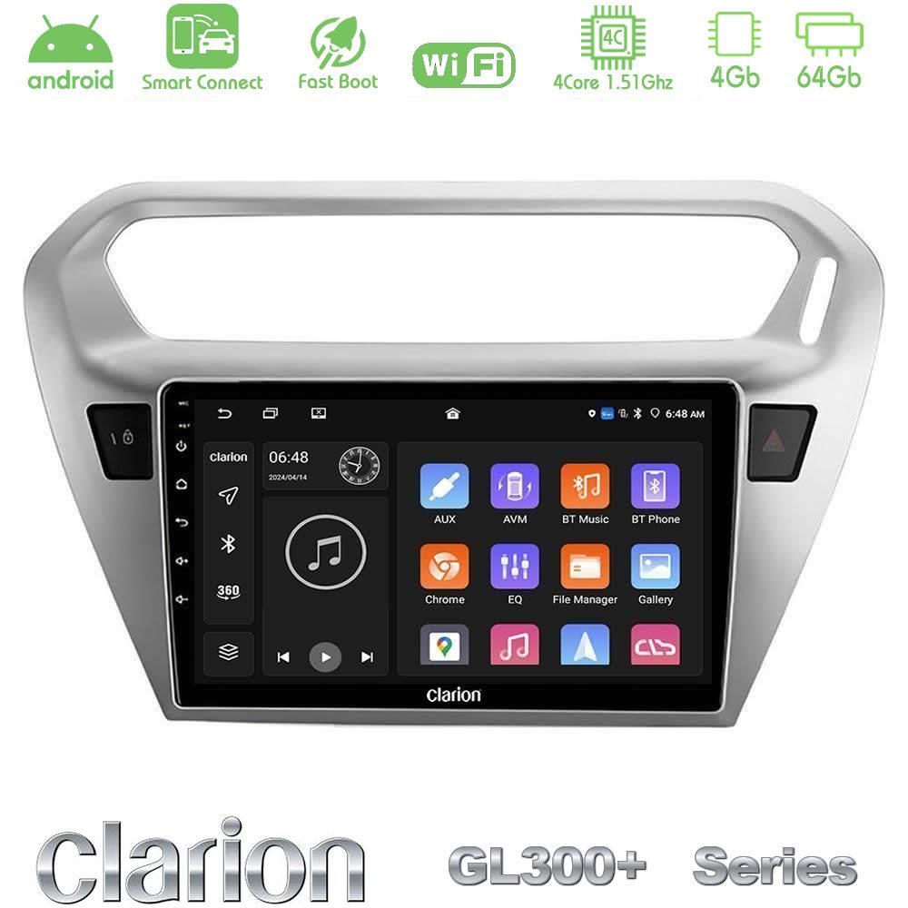 Clarion GL300+ Series 4Core Android ClarionOS 4+64GB  Citroën C-Elysée / Peugeot 301 Navigation Multimedia Tablet 9"