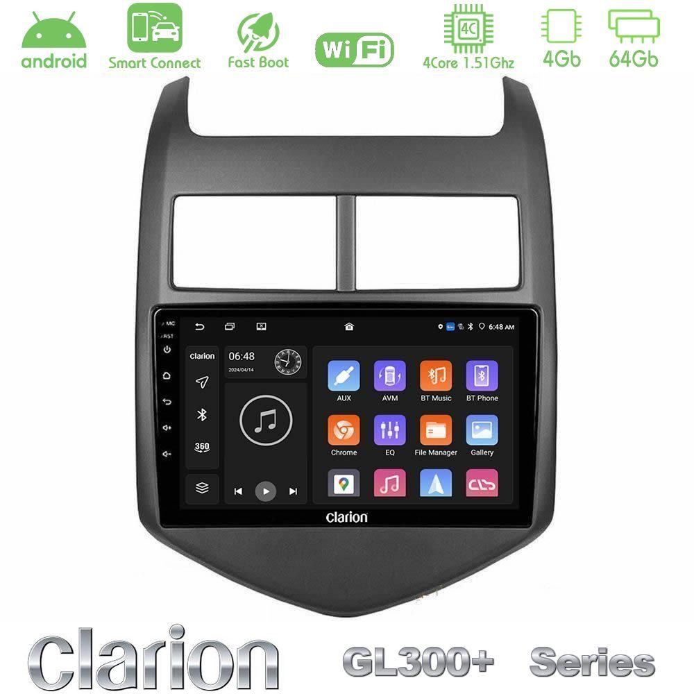 Clarion GL300+ Series 4Core Android ClarionOS 4+64GB  Chevrolet Aveo 2011-2017 Navigation Multimedia Tablet 9"