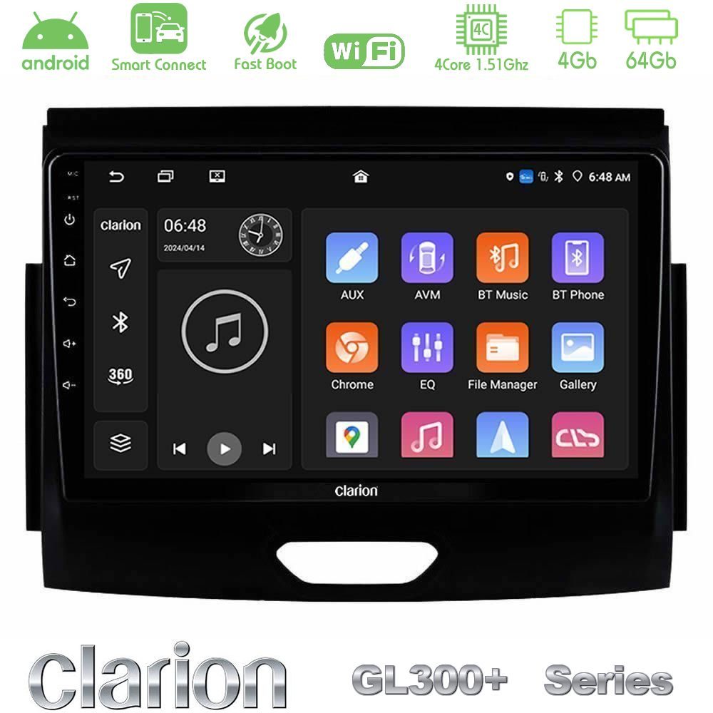 Clarion GL300+ Series 4Core Android ClarionOS 4+64GB  Ford Ranger 2017-2022 Navigation Multimedia Tablet 9"