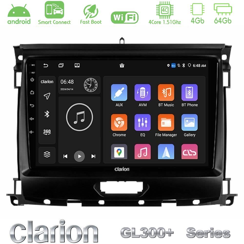 Clarion GL300+ Series 4Core Android ClarionOS 4+64GB  Ford Ranger 2017-2022 Navigation Multimedia Tablet 9"
