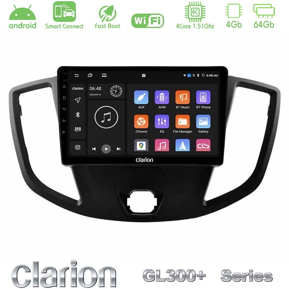 Clarion GL300+ Series 4Core Android ClarionOS 4+64GB  Ford Transit 2014-> Navigation Multimedia Tablet 9"