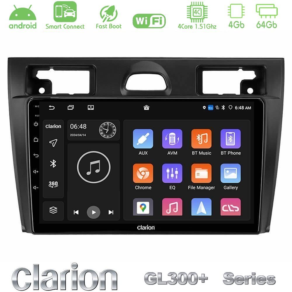 Clarion GL300+ Series 4Core Android ClarionOS 4+64GB  Ford Fiesta/Fusion Navigation Multimedia Tablet 9"