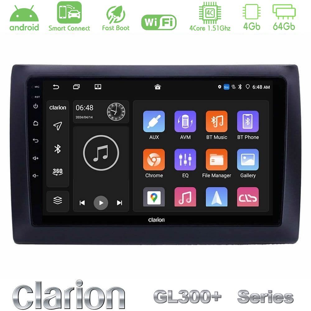 Clarion GL300+ Series 4Core Android ClarionOS 4+64GB  Fiat Stilo Navigation Multimedia Tablet 9"