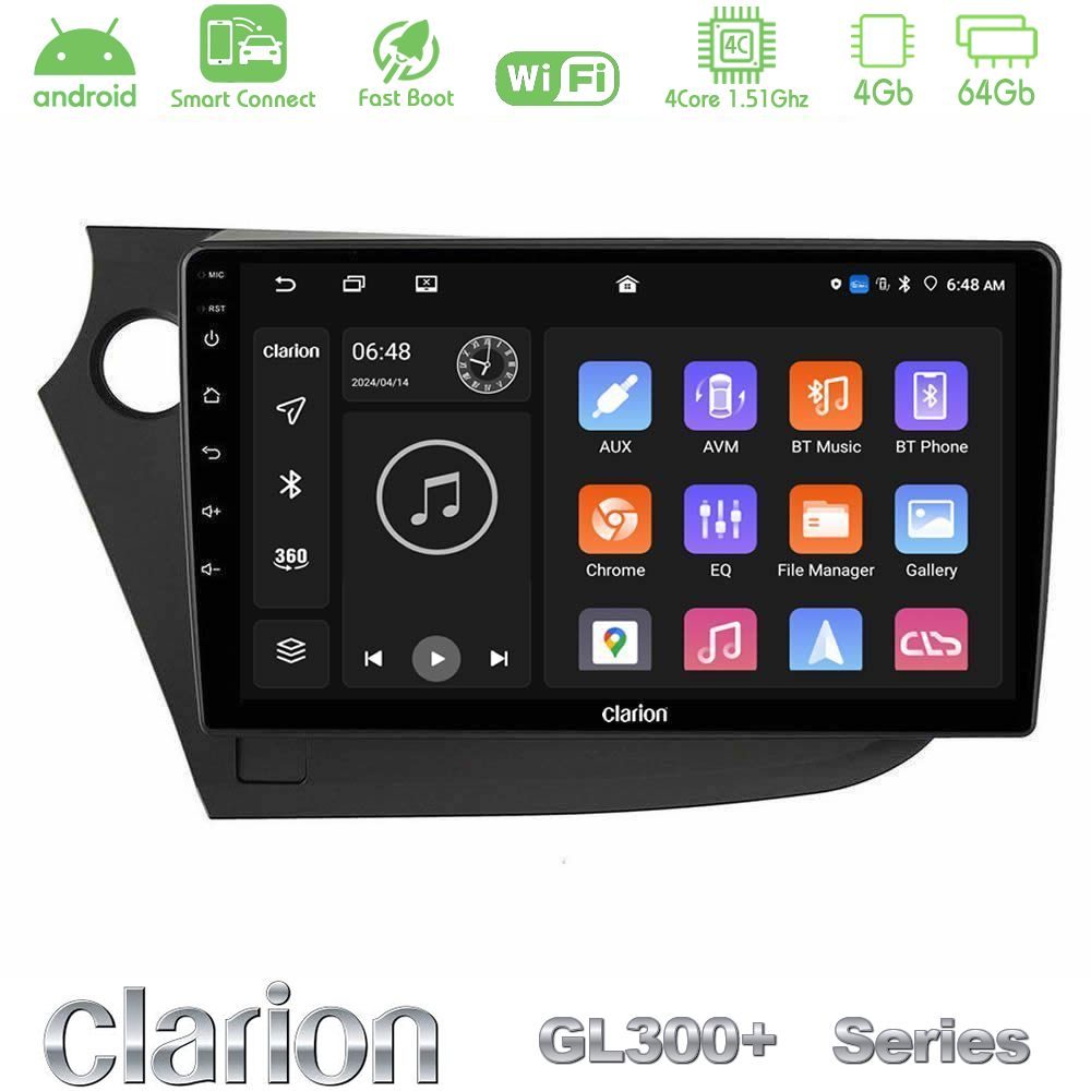 Clarion GL300+ Series 4Core Android ClarionOS 4+64GB  Honda Insight 2009-2015 Navigation Multimedia Tablet 9"