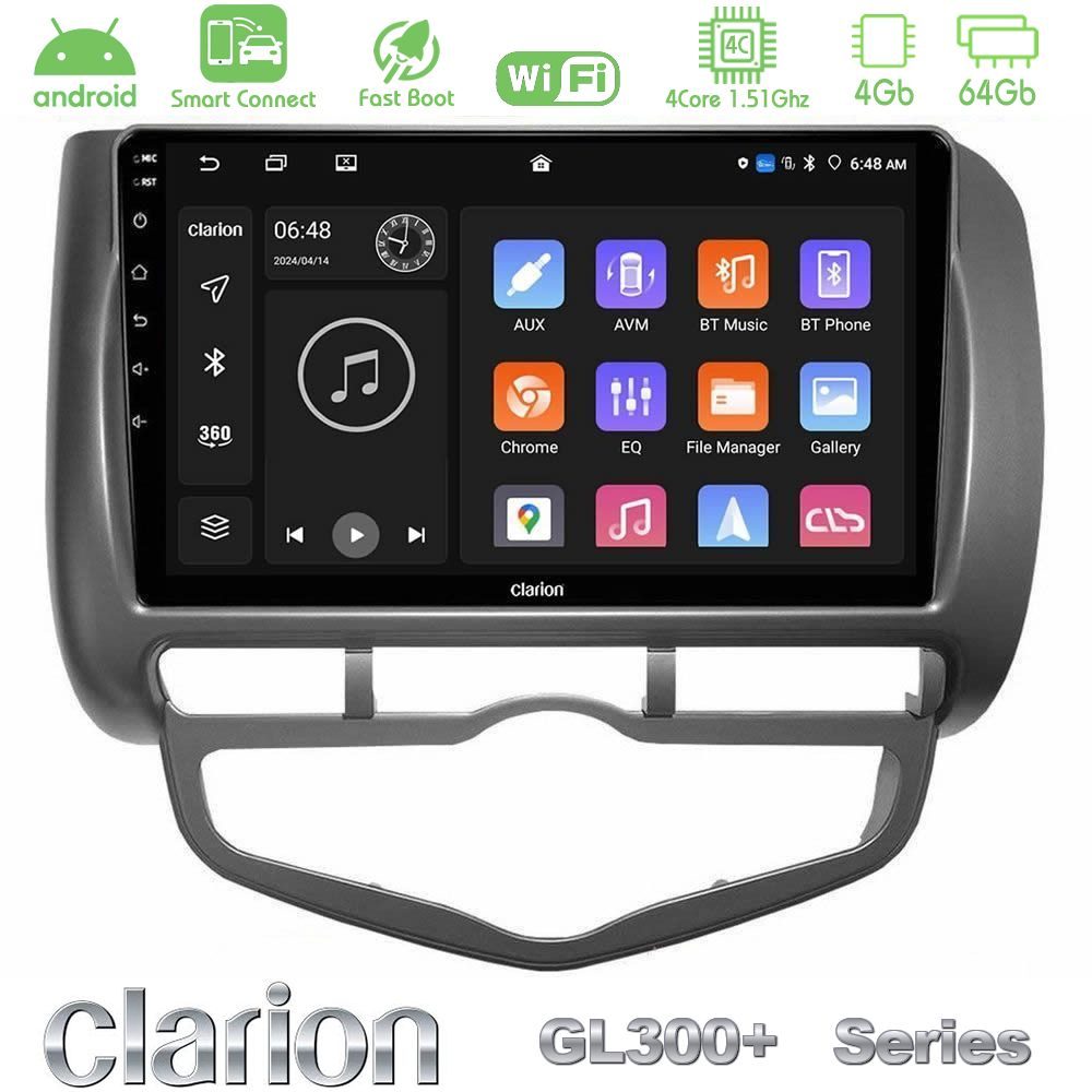 Clarion GL300+ Series 4Core Android ClarionOS 4+64GB  Honda Jazz 2002-2008 (Auto A/C) Navigation Multimedia Tablet 9"