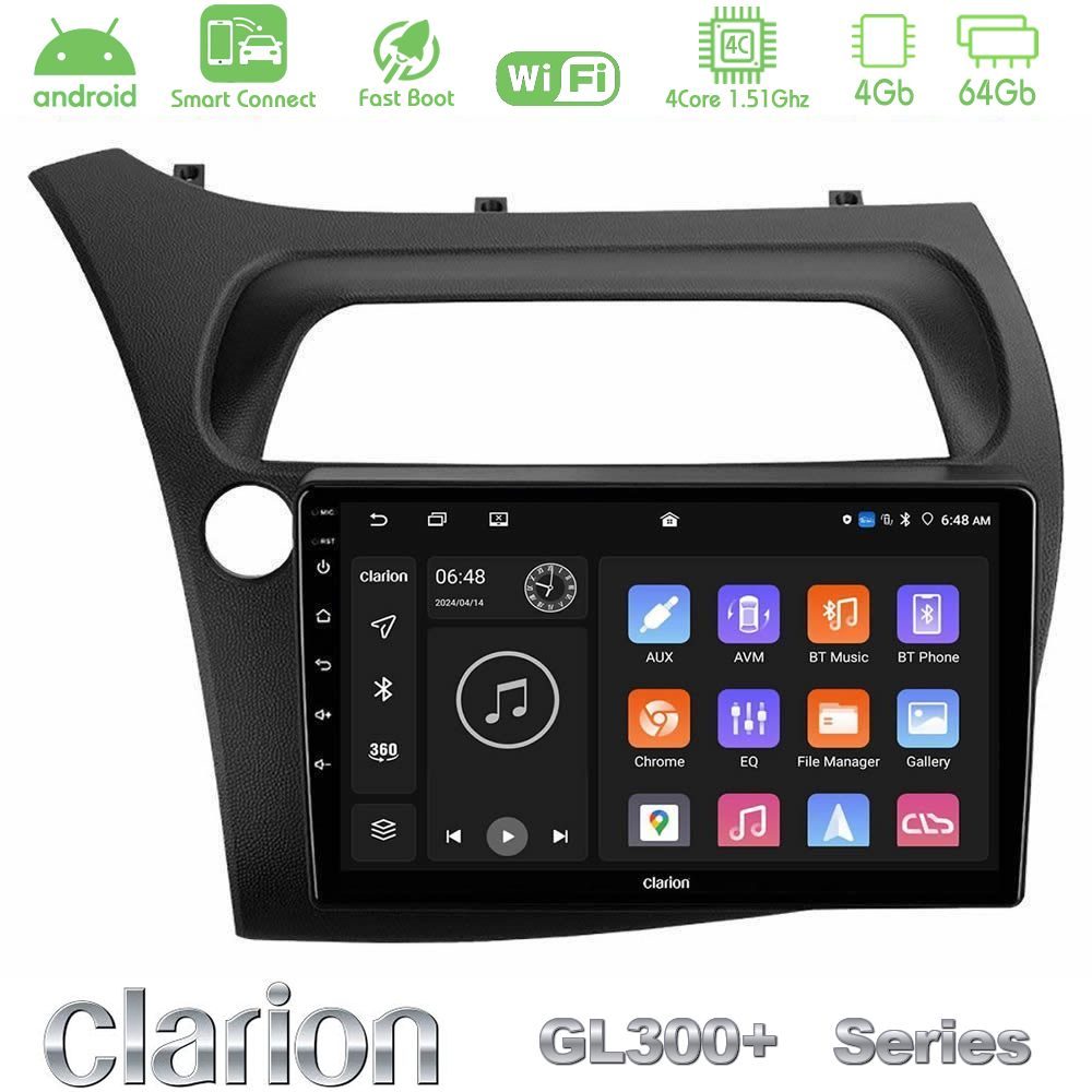 Clarion GL300+ Series 4Core Android ClarionOS 4+64GB Honda Civic Hatchback 2006-2011 Navigation Multimedia Tablet 9"