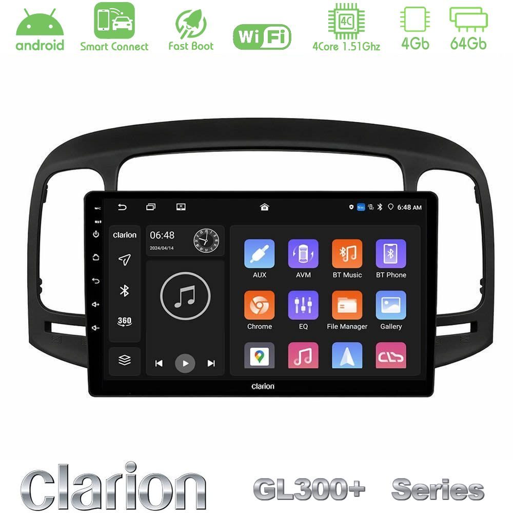 Clarion GL300+ Series 4Core Android ClarionOS 4+64GB  Hyundai Accent 2006-2011 Navigation Multimedia Tablet 9"