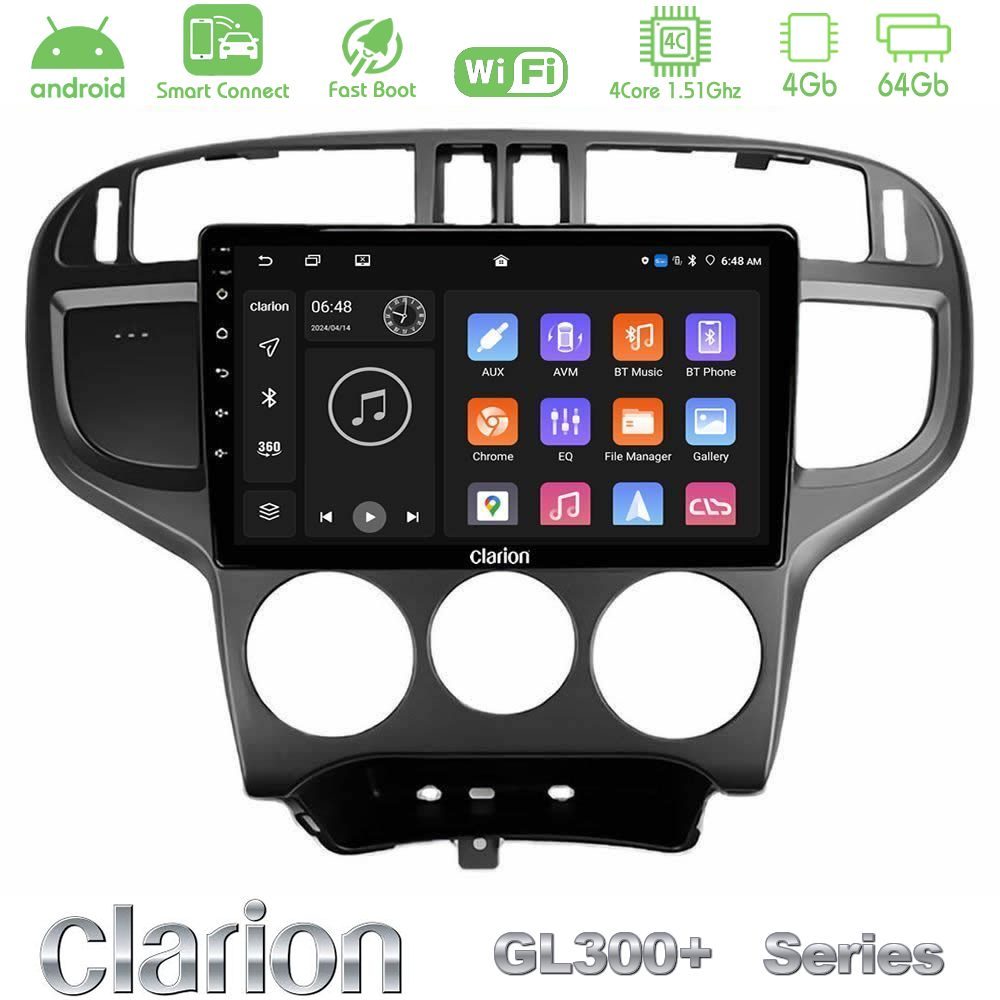 Clarion GL300+ Series 4Core Android ClarionOS 4+64GB  Hyundai Matrix 2001-2010 Navigation Multimedia Tablet 9"