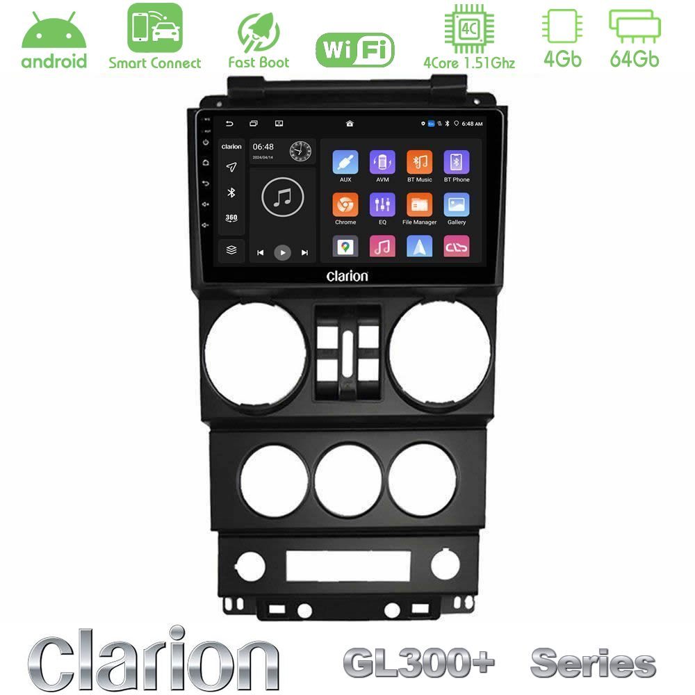 Clarion GL300+ Series 4Core Android ClarionOS 4+64GB  Jeep Wrangler 2008-2010 Navigation Multimedia Tablet 9"