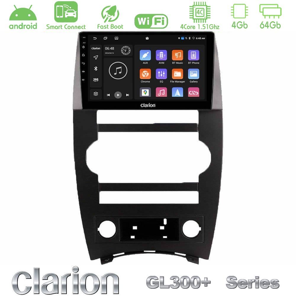 Clarion GL300+ Series 4Core Android ClarionOS 4+64GB  Jeep Commander 2007-2008 Navigation Multimedia Tablet 9"