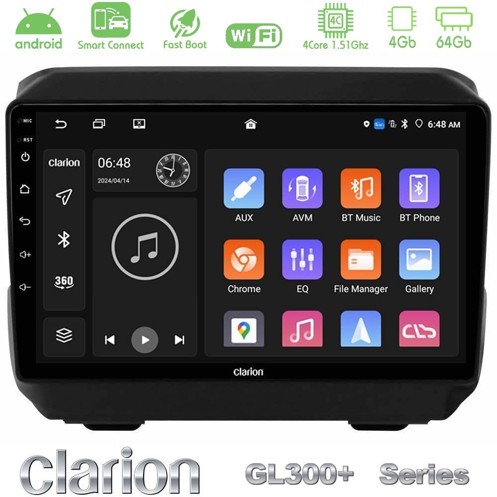Clarion GL300+ Series 4Core Android ClarionOS 4+64GB  Jeep Wrangler 2018-> Navigation Multimedia Tablet 9"