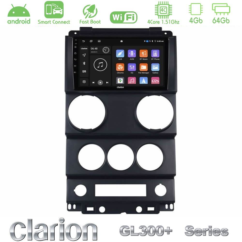 Clarion GL300+ Series 4Core Android ClarionOS 4+64GB  Jeep Wrangler 2Door 2008-2010 Navigation Multimedia Tablet 9"