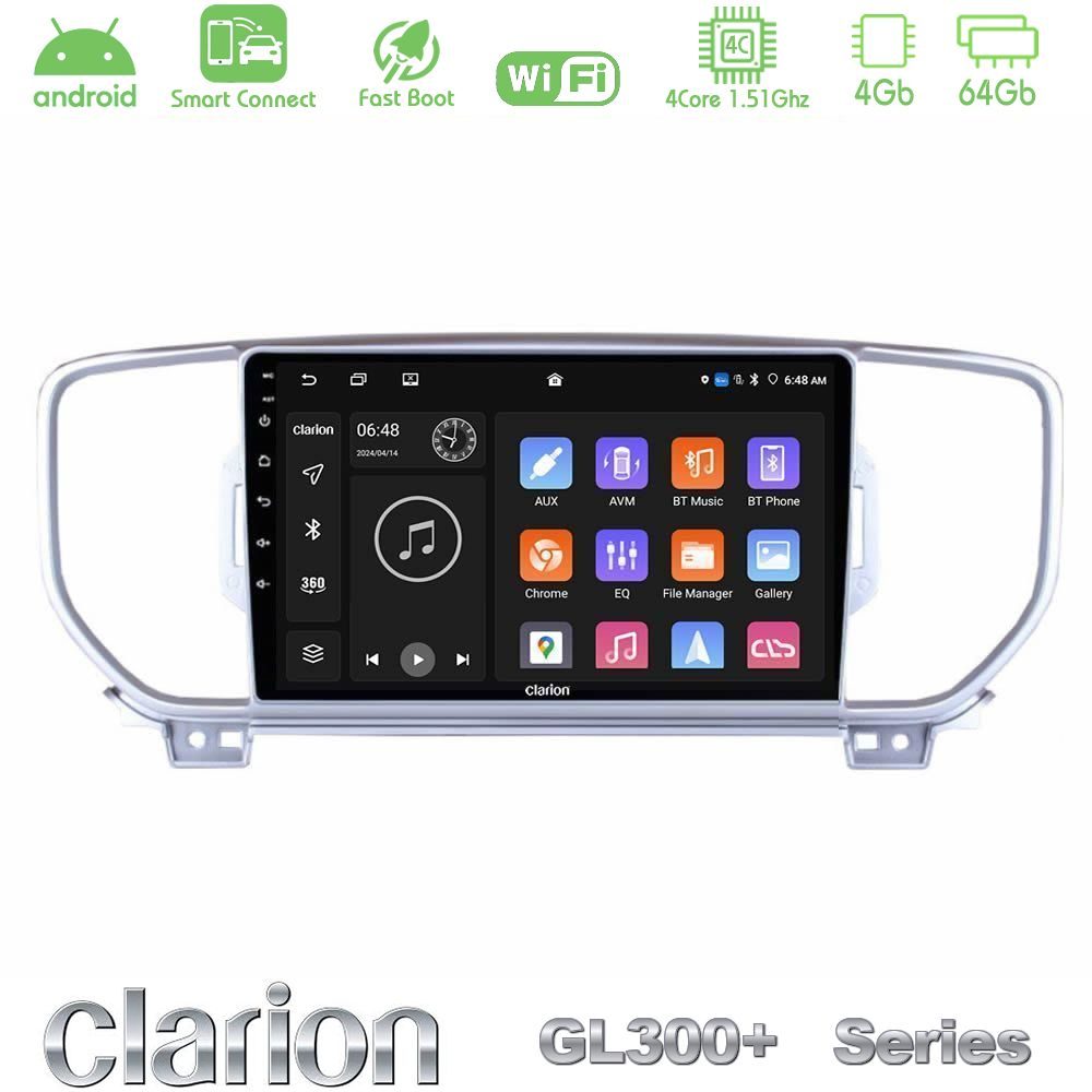 Clarion GL300+ Series 4Core Android ClarionOS 4+64GB  Kia Sportage 2016-2018 Navigation Multimedia Tablet 9"