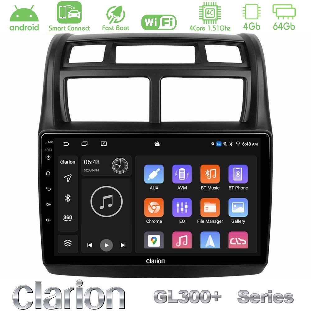 Clarion GL300+ Series 4Core Android ClarionOS 4+64GB  Kia Sportage 2008-2011 Navigation Multimedia Tablet 9"
