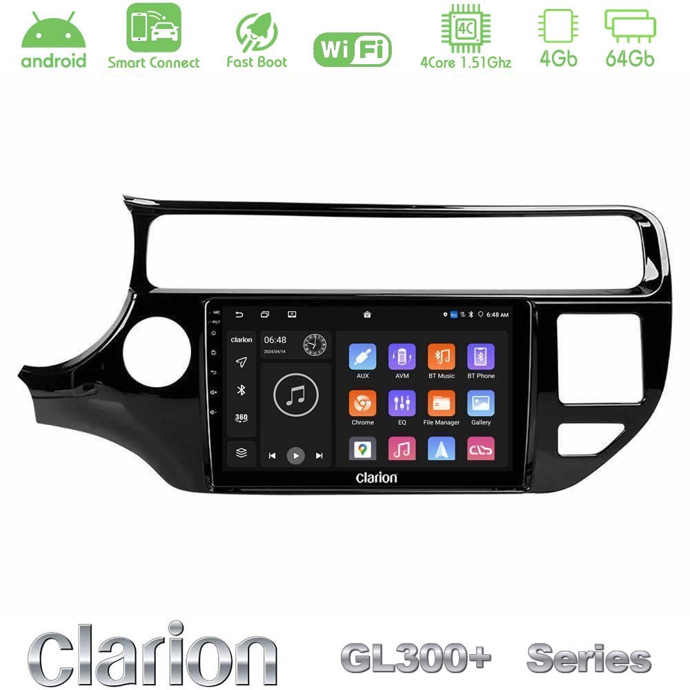 Clarion GL300+ Series 4Core Android ClarionOS 4+64GB  Kia Rio 2015-2017 Navigation Multimedia Tablet 9"