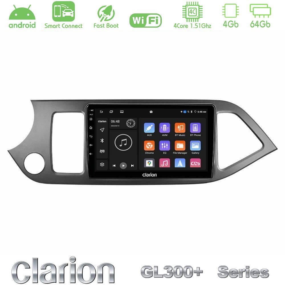 Clarion GL300+ Series 4Core Android ClarionOS 4+64GB  Kia Picanto Navigation Multimedia Tablet 9"